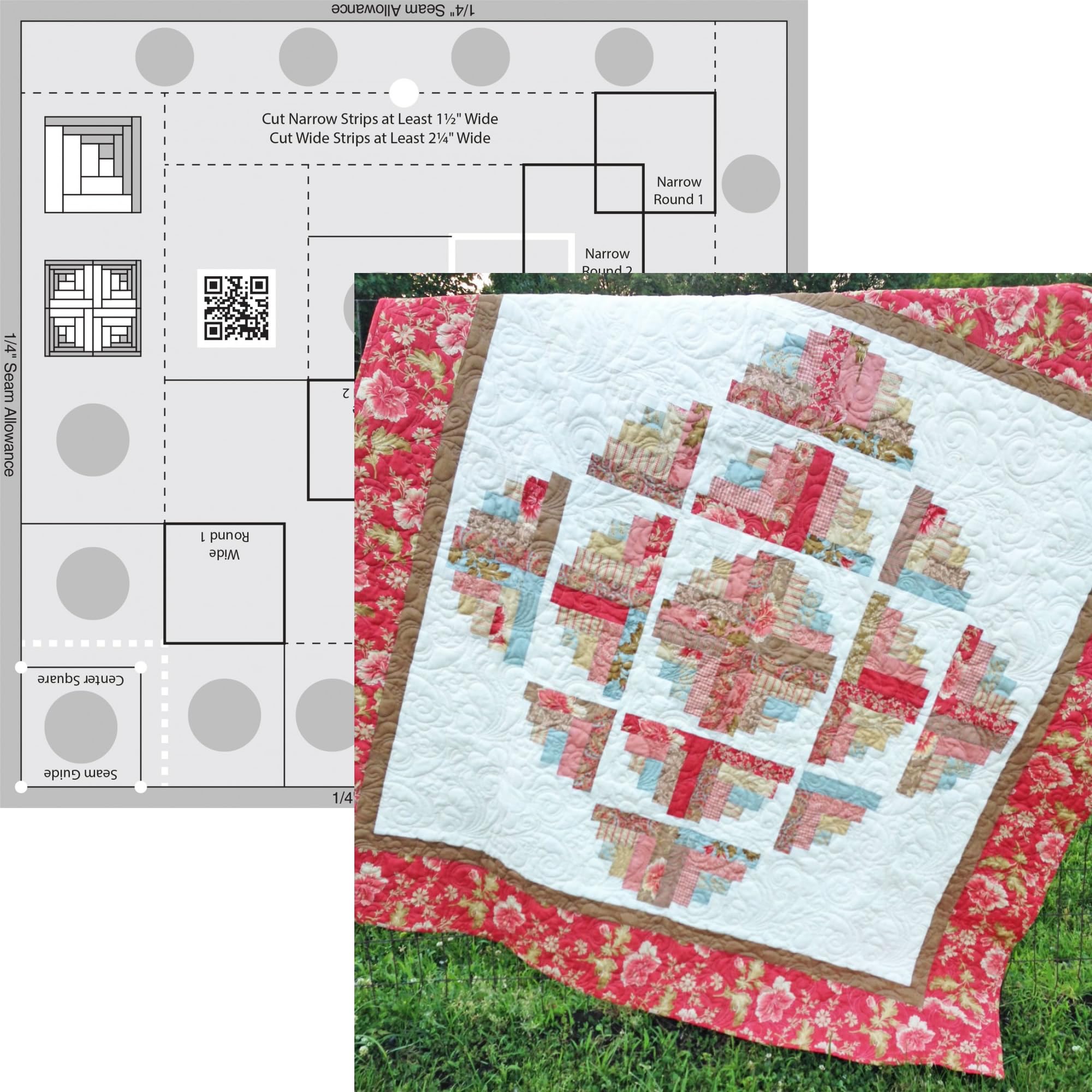 Bundle of Creative Grids Curvy Log Cabin Trim Tool 8in Finished Blocks and Cut Loose Press Facination Curvy Log Cabin Quilt Pattern