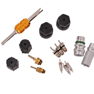 Mobling Air Conditioning Valve Core Kit [15 Pcs] | for R12 or R134a | with Seal Caps for A/C Refrigeration & AC Service Valves | Car & HVAC AC System Charging Port Kit