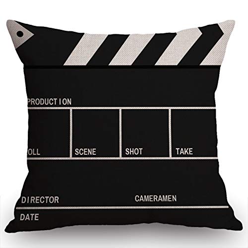 Swono Throw Pillow Case Movie Lapper Board Cotton Linen Square Cushion Cover Standard Pillowcase for Men Women Home Decorative Sofa Armchair Bedroom Livingroom 18 x 18 inch