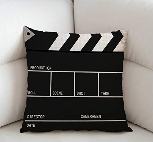 Swono Throw Pillow Case Movie Lapper Board Cotton Linen Square Cushion Cover Standard Pillowcase for Men Women Home Decorative Sofa Armchair Bedroom Livingroom 18 x 18 inch