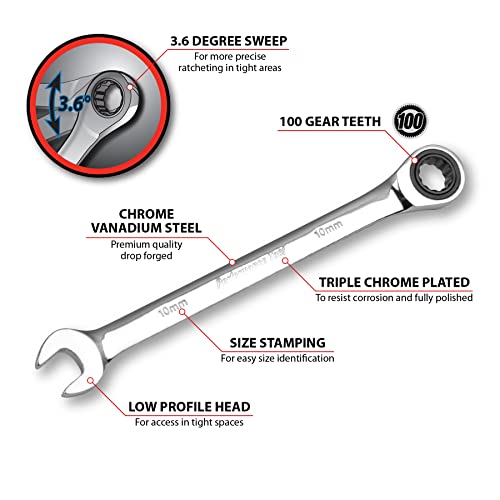 Performance Tool W30351 Professional Chrome Vanadium Metric 11mm Ratcheting Wrench