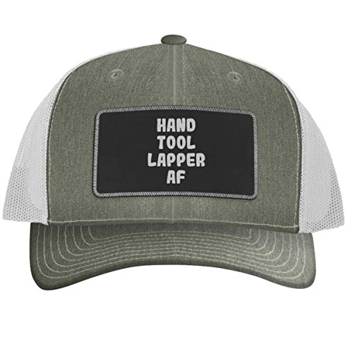 Hand Tool Lapper AF - Leather Black Patch Engraved Trucker Hat, Heather-White, One Size