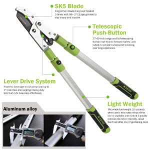 KSEIBI 252606 Anvil Lopper with Telescoping Aluminium Light-weight Handle, Tree Trimmer, Branch Cutter, Loppers, Pruning Shears, Garden Pruners Up to 2 Inch Cutting Capacity, 28 ~ 40 Inch