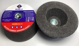 flaring cup grinding stone with arbor thread for grinding granite 5x2x5/8-11 (1 pack) (black sic, 36 grit)