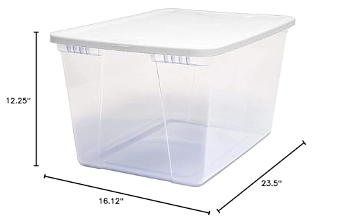 HOMZ 56 Quart Snaplock Clear Plastic Storage Tote Container Bin with Secure Lid and Handles for Home and Office Organization, 2 Pack