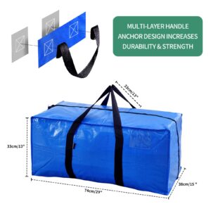 7-Pack Heavy Duty Extra Large Moving Bags W/Reinforced Handles & Zippers, Storage Totes For Space Saving, Alternative to Moving Box, Packing & Moving Supplies - Blue