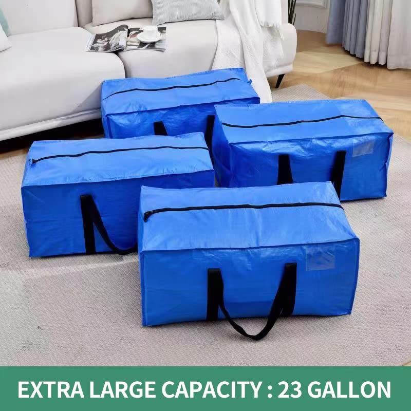 7-Pack Heavy Duty Extra Large Moving Bags W/Reinforced Handles & Zippers, Storage Totes For Space Saving, Alternative to Moving Box, Packing & Moving Supplies - Blue