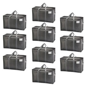 veno 10 pack moving bags, moving supplies, moving boxes, college packing storage boxes with lids alternative, heavy duty totes, extra large, sturdy handles, zipper, for packaging (dark gray, 10 pack)