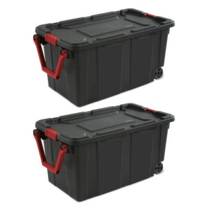 LeNvod 40 Gallon Wheeled Industrial Tote Plastic Black Set of 2 Plastic Storage Boxes Bins Containers Home