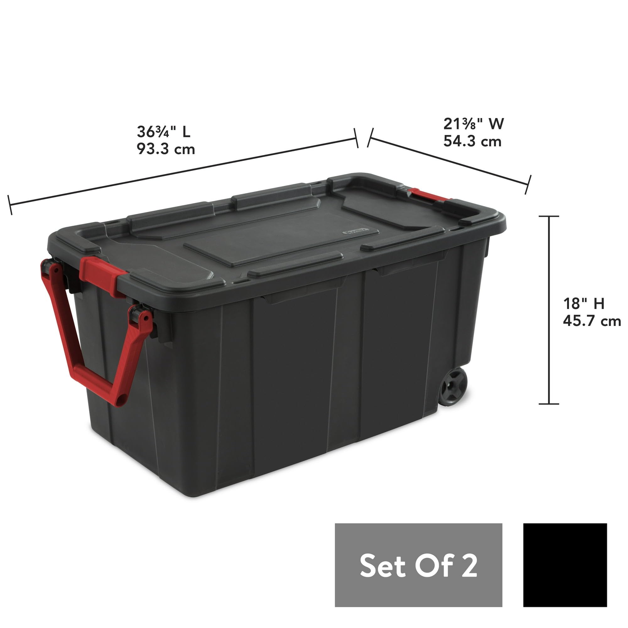 LeNvod 40 Gallon Wheeled Industrial Tote Plastic Black Set of 2 Plastic Storage Boxes Bins Containers Home