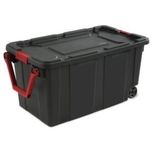 LeNvod 40 Gallon Wheeled Industrial Tote Plastic Black Set of 2 Plastic Storage Boxes Bins Containers Home