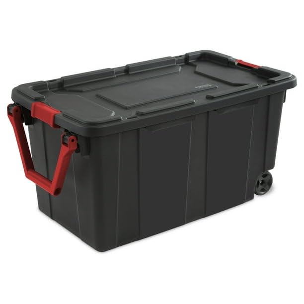 LeNvod 40 Gallon Wheeled Industrial Tote Plastic Black Set of 2 Plastic Storage Boxes Bins Containers Home