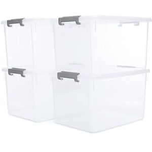 Citylife 32 QT Plastic Storage Bins with Latching Lids Stackable Storage Containers for Organizing Large Clear Storage Box for Garage, Closet, Kitchen, 4 Packs