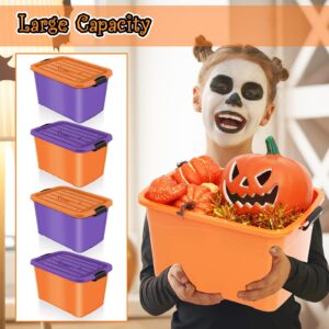 Abbylike 33 Quarts Halloween Storage Bin Holiday Seasonal Storage Totes with Lids Orange Purple Halloween Ornament Storage Containers for Halloween Home Organization Holiday Decoration(6 Pack)