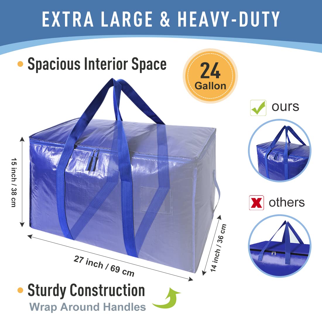 Moving Bags Heavy Duty Extra Large Storage Tote for Space Saving, Traveling Organizer, with Zippers & Strong Carrying Handles Alternative to Moving Boxes, Packing Supplies (Set of 6)