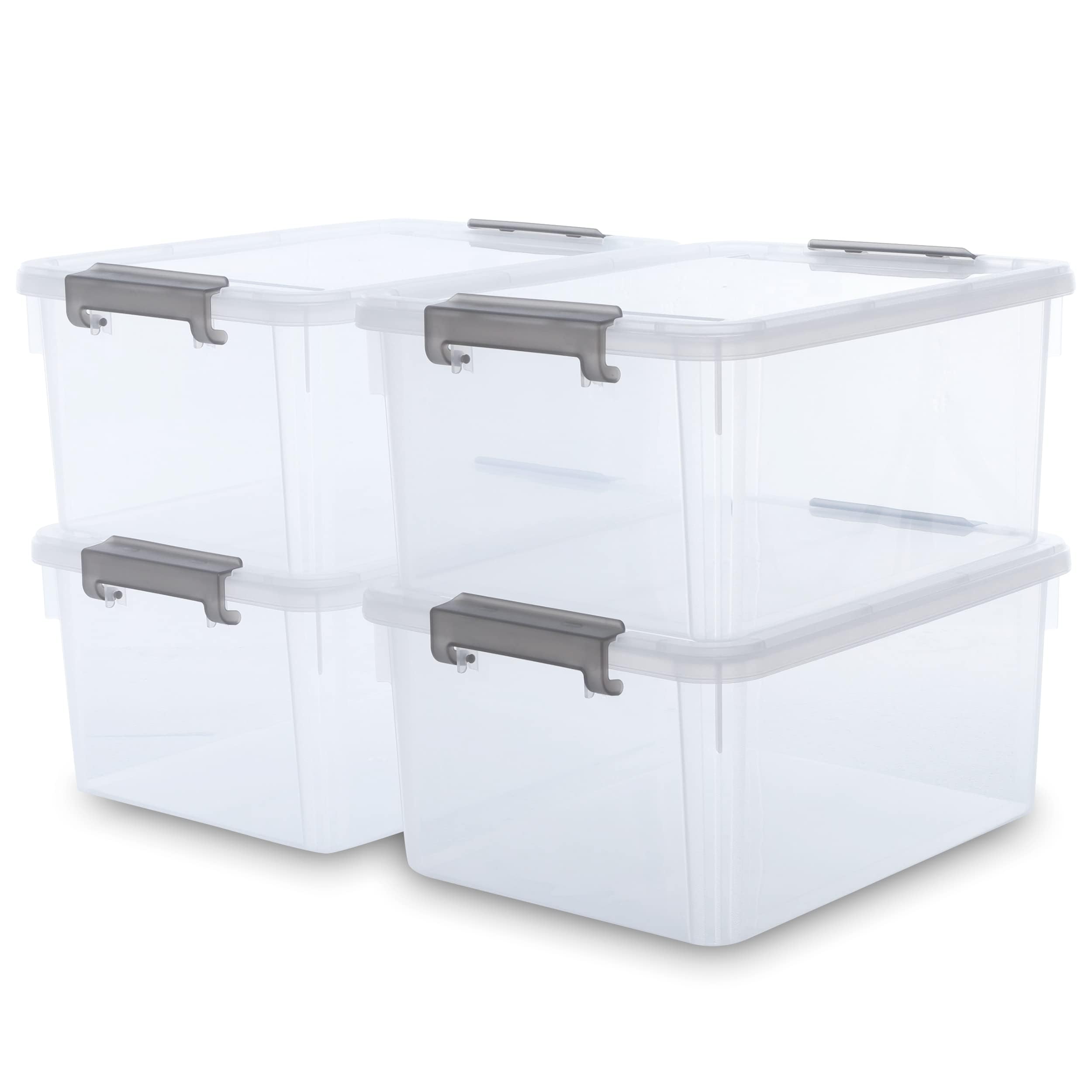 Citylife 17 QT Plastic Storage Bins with Latching Lids Stackable Storage Containers for Organizing Large Clear Storage Box for Garage, Closet, Kitchen, 4 Packs