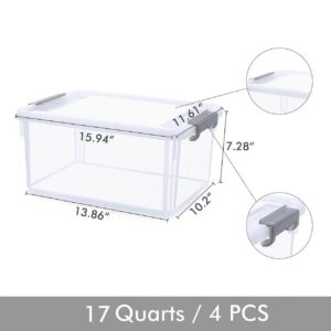 Citylife 17 QT Plastic Storage Bins with Latching Lids Stackable Storage Containers for Organizing Large Clear Storage Box for Garage, Closet, Kitchen, 4 Packs