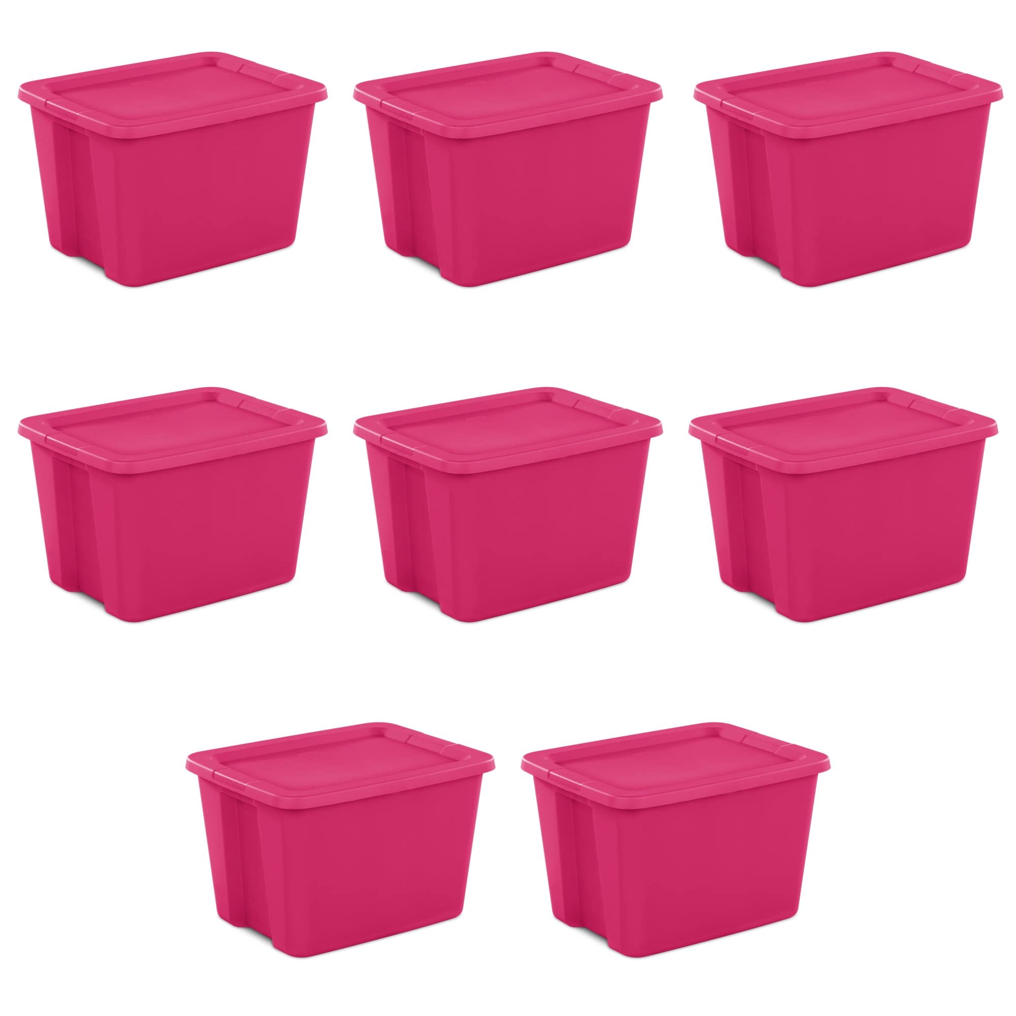 EtixXl 18 Gallon Tote Box Plastic, Fuchsia Burst, Set of 8