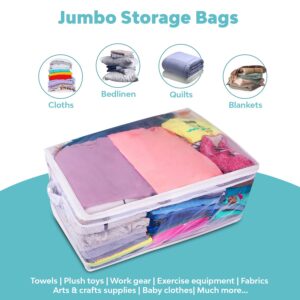 Extra Large Big 10 Gallon Size Clear Plastic Totes, Zippered Storage Bags for Home, Travel, Moving, Clothing, Space Saver Closet Organization, Quilts, Blankets, Toys (Pack of 4) (10 Gallon)