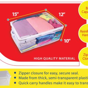 Extra Large Big 10 Gallon Size Clear Plastic Totes, Zippered Storage Bags for Home, Travel, Moving, Clothing, Space Saver Closet Organization, Quilts, Blankets, Toys (Pack of 4) (10 Gallon)