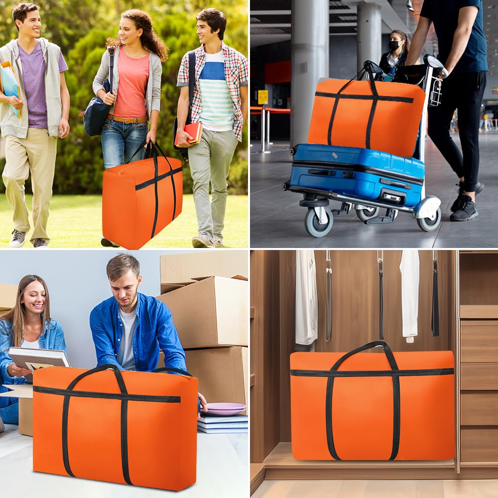 CIVJET 1 Pack Moving Bags Heavy Duty Extra Large with Strong Zippers, Storage Tote Bag with Handles for College Students, Moving Supplies & Boxes for Clothes, Storage Containers for Camping (Orange)