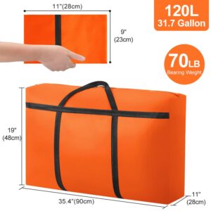 CIVJET 1 Pack Moving Bags Heavy Duty Extra Large with Strong Zippers, Storage Tote Bag with Handles for College Students, Moving Supplies & Boxes for Clothes, Storage Containers for Camping (Orange)