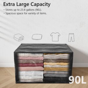 SUOCO 6 Pack 90L Clothing Storage Bags, Heavy Duty Storage Bins, Extra Large Moving bags, Storage Containers for Clothes, Blankets, Comforters, Bed Sheets and Pillows