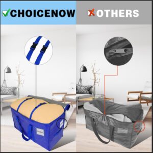 CHOICENOW Extra Large Moving Bags for Clothes,Heavy-Duty Storage Tote with Zippers and Handles(24Gallon),for College Dorms and Space Saving Moving Storage (Blue, 2 Pack)