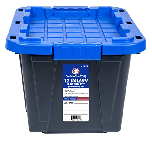 American Lifting 12-Gallon Storage Containers - Tough with Lids Durable Stackable - Keep Your Belongings Safe and Organized - (4 Pack - Blue)