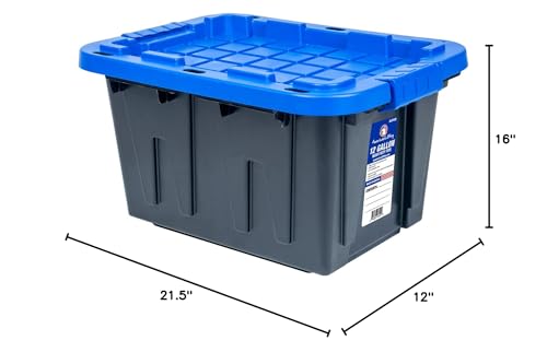 American Lifting 12-Gallon Storage Containers - Tough with Lids Durable Stackable - Keep Your Belongings Safe and Organized - (4 Pack - Blue)