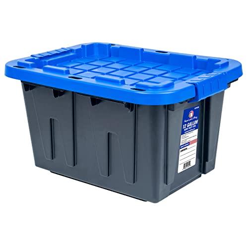 American Lifting 12-Gallon Storage Containers - Tough with Lids Durable Stackable - Keep Your Belongings Safe and Organized - (4 Pack - Blue)