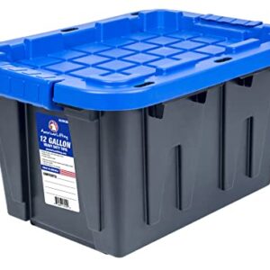 American Lifting 12-Gallon Storage Containers - Tough with Lids Durable Stackable - Keep Your Belongings Safe and Organized - (4 Pack - Blue)