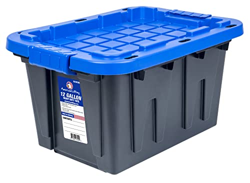 American Lifting 12-Gallon Storage Containers - Tough with Lids Durable Stackable - Keep Your Belongings Safe and Organized - (4 Pack - Blue)