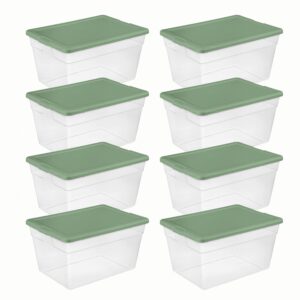 sterilite stackable 56 quart storage tote organizing home and office containers with secure latching lid and built in handles, (8 pack)