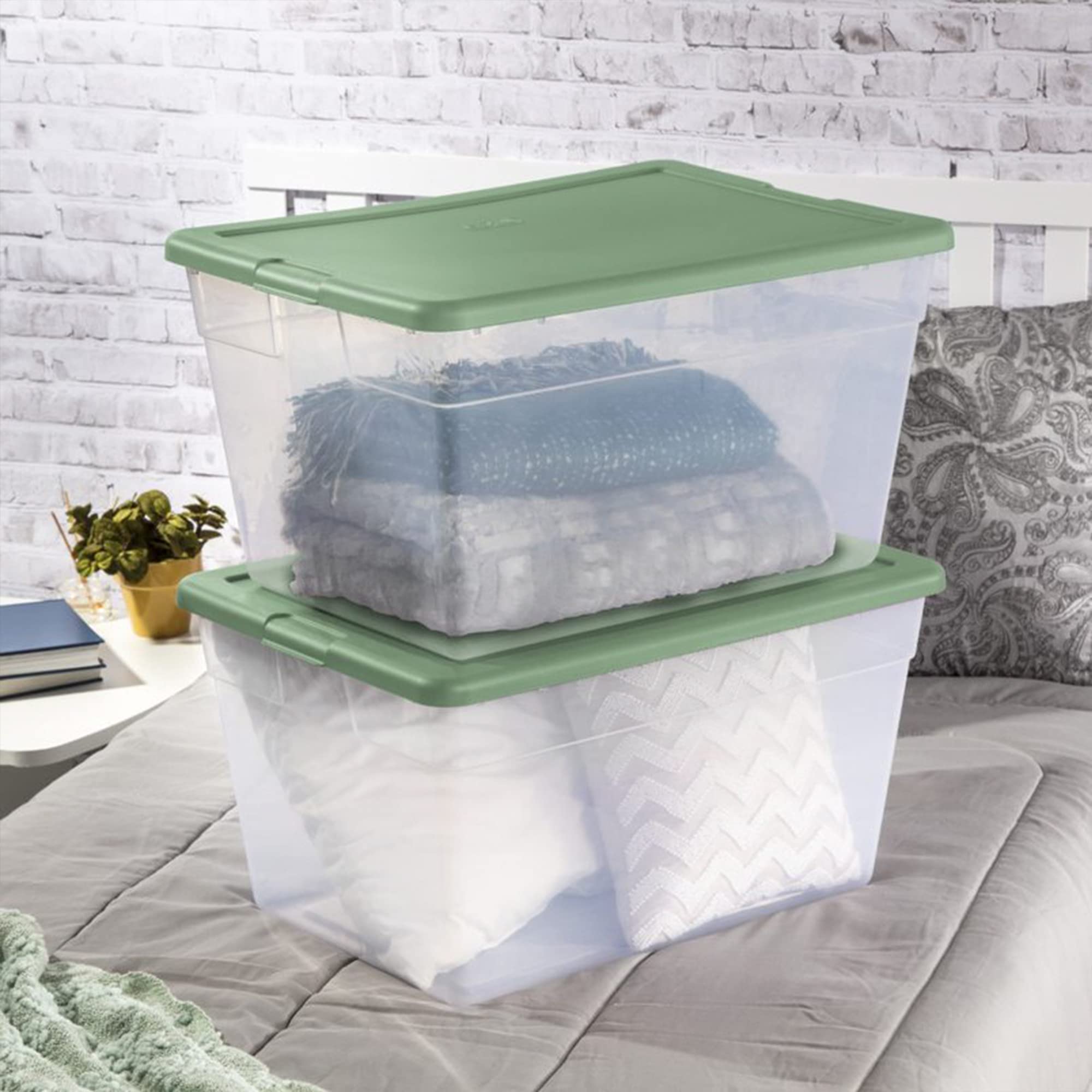 Sterilite Stackable 56 Quart Storage Tote Organizing Home and Office Containers with Secure Latching Lid and Built In Handles, (8 Pack)