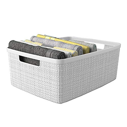 Curver Jute Decorative Plastic Organization and Storage Basket Perfect Bins for Home Office, Closet Shelves, Kitchen Pantry and All Bedroom Essentials, (Set of 6 )