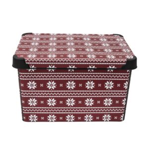 Simplify Holiday Sweater Design Storage Bin | Christmas Tote | Holiday Décor Decorations Organizer | Lidded | Stackable | Red