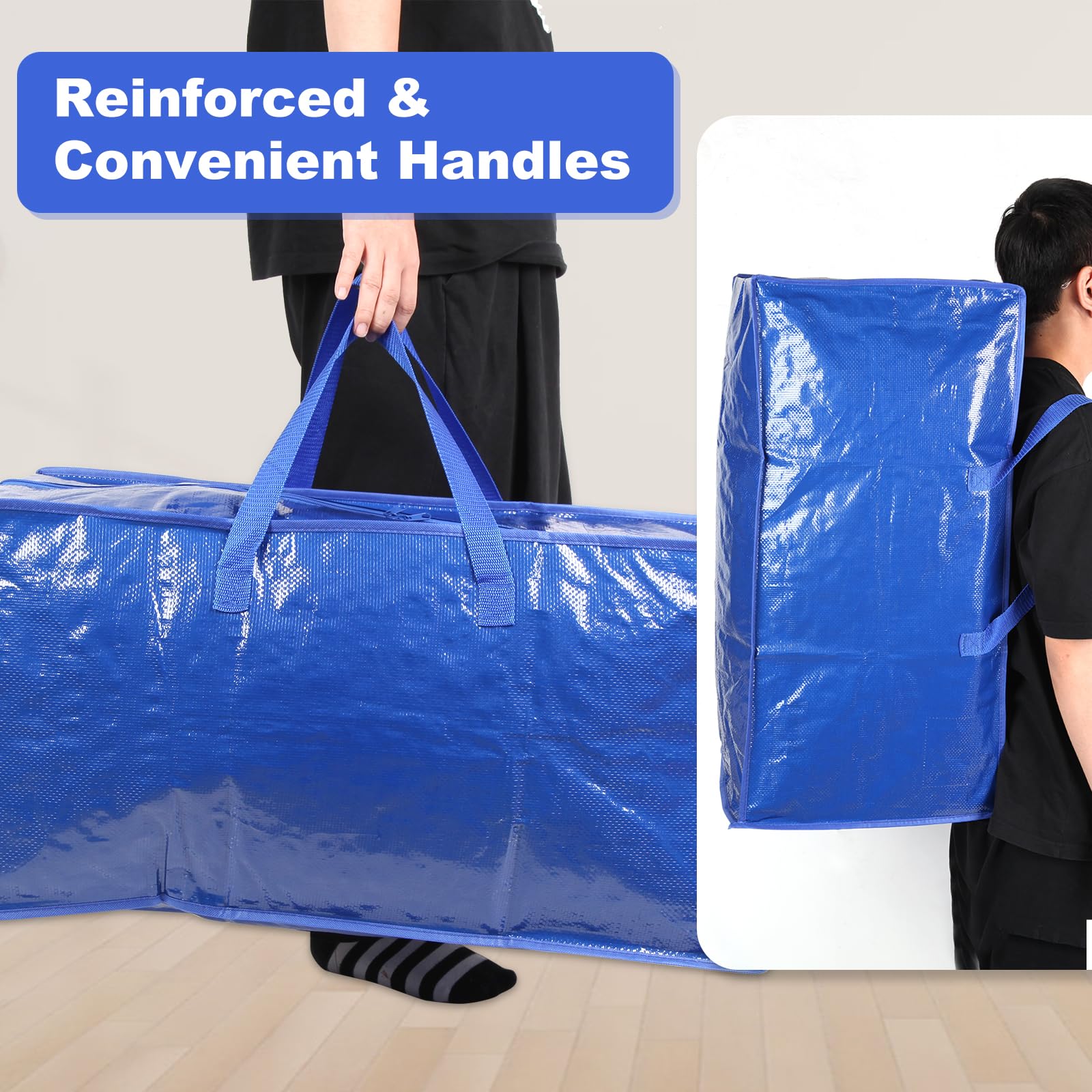 Clear Moving Bags - 8 Pack Extra Large Heavy Duty Storage Bags With Zipper & Reinforce Handles | 29x14x13 Inch Moving Tote Bags Bulk For Clothing, Shoes, Travel