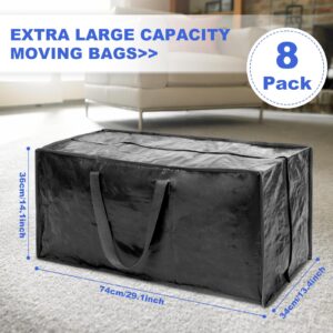 Clear Moving Bags - 8 Pack Extra Large Heavy Duty Storage Bags With Zipper & Reinforce Handles | 29x14x13 Inch Moving Tote Bags Bulk For Clothing, Shoes, Travel