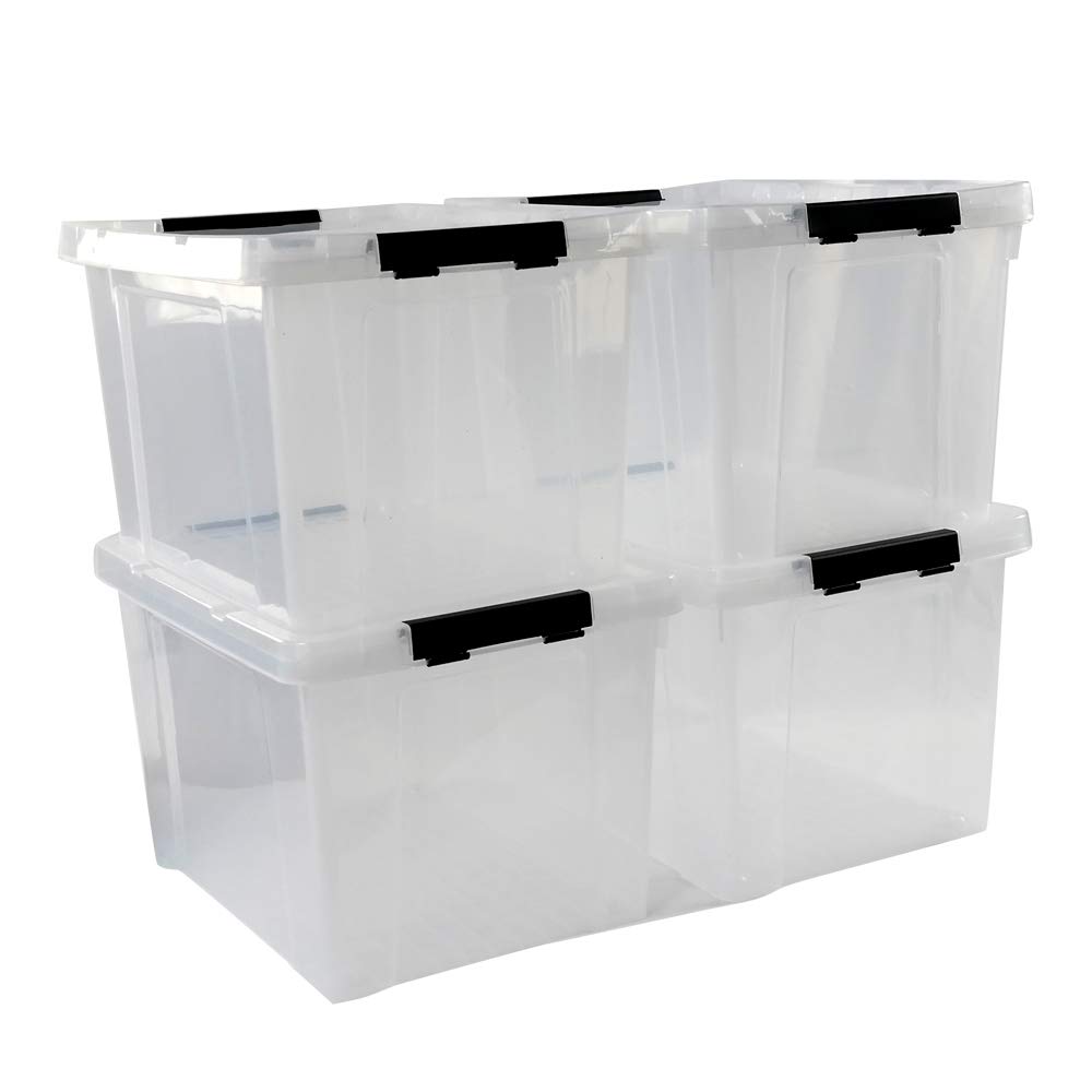 Ggbin 4 Pack 50 Qt Plastic Container Bin with Lids, Latch Storage Box with Wheels