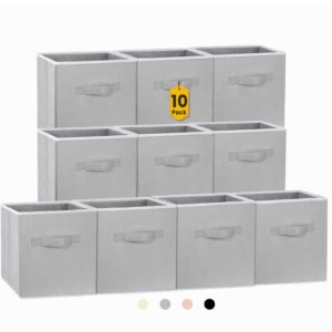 criusia storage cubes, 11 inch cube storage bins for shelves (10 pack), fabric collapsible storage bins with dual handles, foldable cube baskets for clothes, closet organizers and storage box (grey)