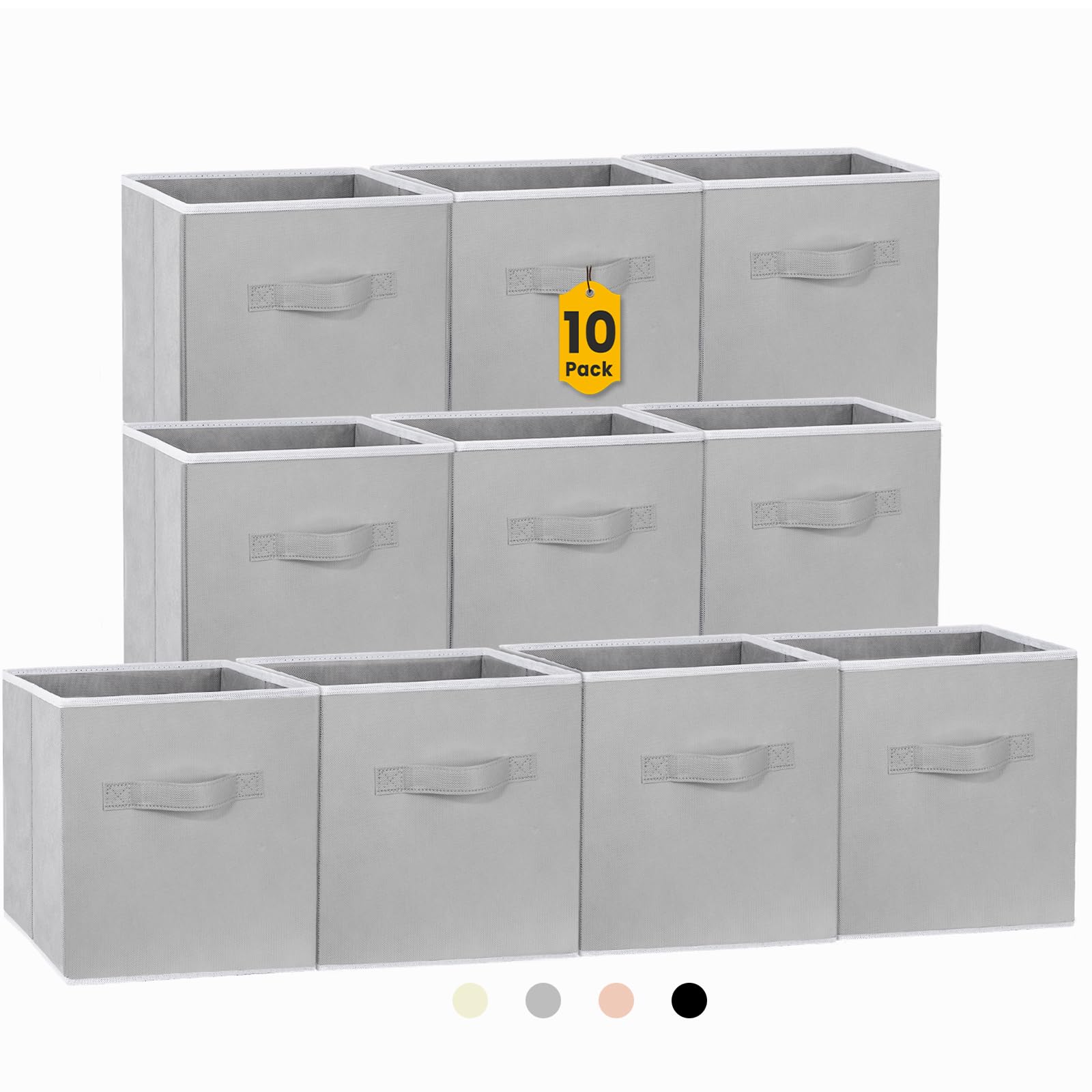 Criusia Storage Cubes, 11 Inch Cube Storage Bins for Shelves (10 Pack), Fabric Collapsible Storage Bins with Dual Handles, Foldable Cube Baskets for Clothes, Closet Organizers and Storage Box (Grey)