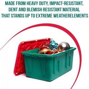 HOMZ 27-Gallon Stackable Plastic Holiday Storage Container, Heavy-Duty Nesting Christmas Storage Bins with 4-Way Handles, Green/Red, 4 Pack