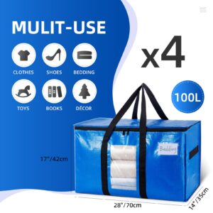 TAILI Extra Large Moving Bags, 4 Pack Heavy Duty Totes For Storage with Visible Window, Wrap Around Handles, Storage Bags for Space Saving Moving Storage, Alternative to Moving Boxes