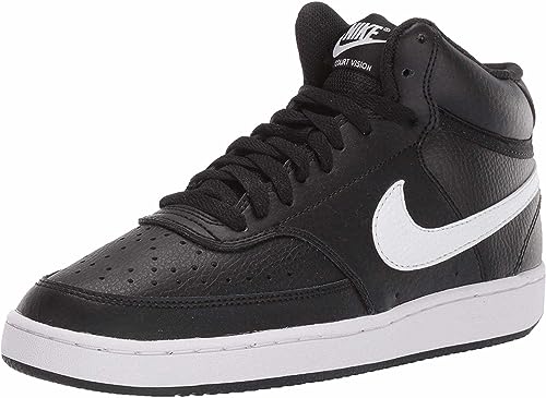 Nike Women's Court Vision Mid Sneaker, Black/White, 8 Regular US