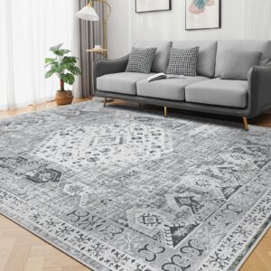 youfortong washable 9x12 area rug: rugs for living room ultra soft carpet for bedroom waterproof rug non slip rugs for hardwood floors (grey, 9x12)