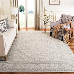 SAFAVIEH Adirondack Collection Area Rug - 9' x 12', Ivory & Silver, Oriental Medallion Design, Non-Shedding & Easy Care, Ideal for High Traffic Areas in Living Room, Bedroom (ADR108B)