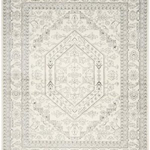 SAFAVIEH Adirondack Collection Area Rug - 9' x 12', Ivory & Silver, Oriental Medallion Design, Non-Shedding & Easy Care, Ideal for High Traffic Areas in Living Room, Bedroom (ADR108B)