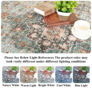 TOPRUUG Washable Oriental Area Rug - 9x12 Rugs for Living Room Soft Carpet for Bedroom Waterproof Floral Distressed Indoor Stain Resistant Non-Shedding Floor Carpets (Green, 9x12)