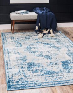 unique loom sofia collection area rug - salle garnier (9' x 12' 2" rectangle, blue/ ivory)